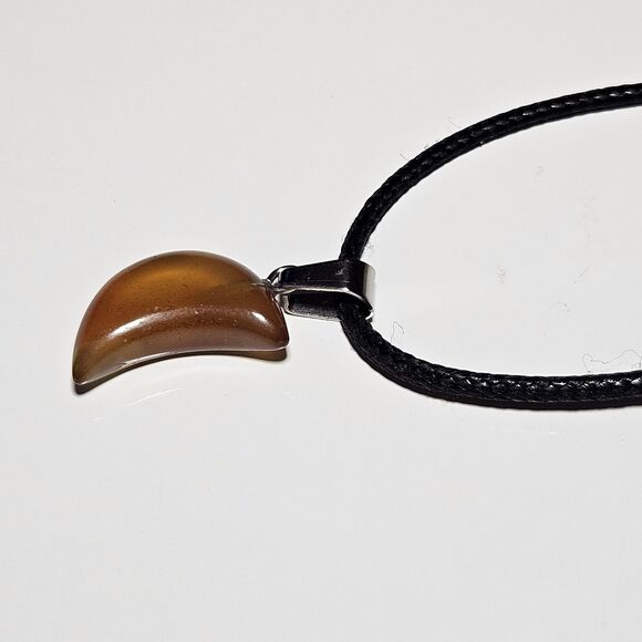 Brown Semiprecious Crescent Moon Pendant Black Cord Necklace 24-26" - Picture 9 of 12